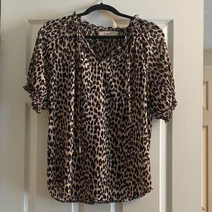 LOFT Leopard Print Blouse - Black and Tan